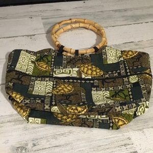 Hawaiian Accent Made in Hawaii bamboo handle cloth bag 16” inside zipper pocket
